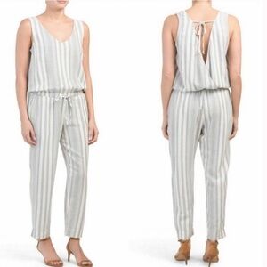 ANTHROPOLOGIE Cold & Stone Women Striped Linen Sleeveless Jumpsuit Size S
